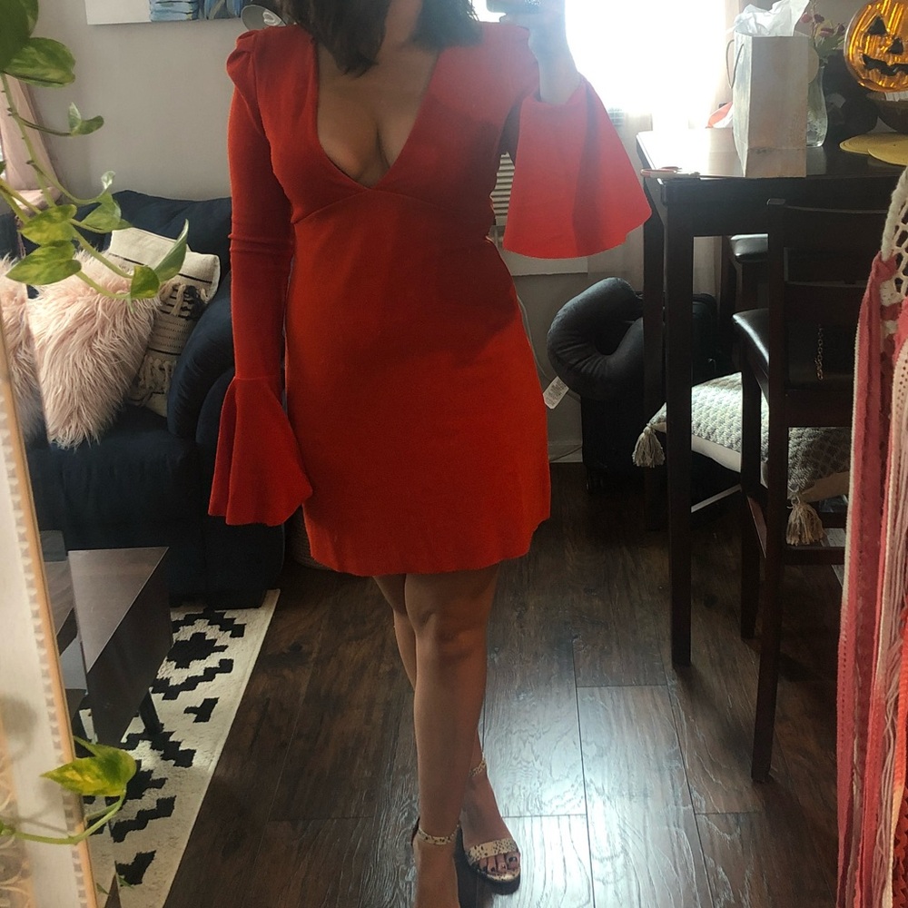 Free People Vibrant Red Long Sleeve Dress